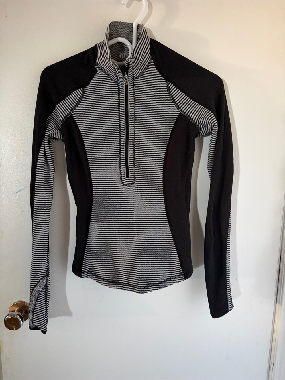 lululemon athletica Black & White Striped Half-Zip Cowl Pullover